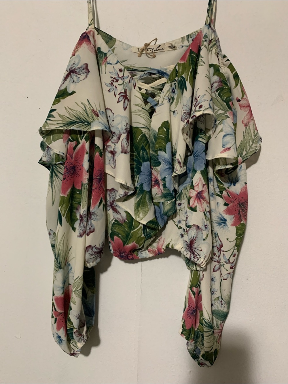 Liberty Love  Floral Print Ruffled  Long Sleeved Crop Blouse